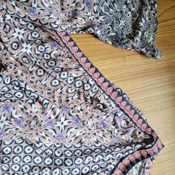 Vintage Havana Navy Blue And Pink Bohemian Printed Blouse Size Medium Tie Neck - Picture 5 of 8